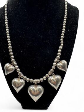 Vintage Sterling Silver Hearts Pendant Bead Necklace